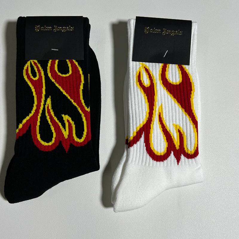 Flame Print Crew Socks - White/Black/Red/Yellow
