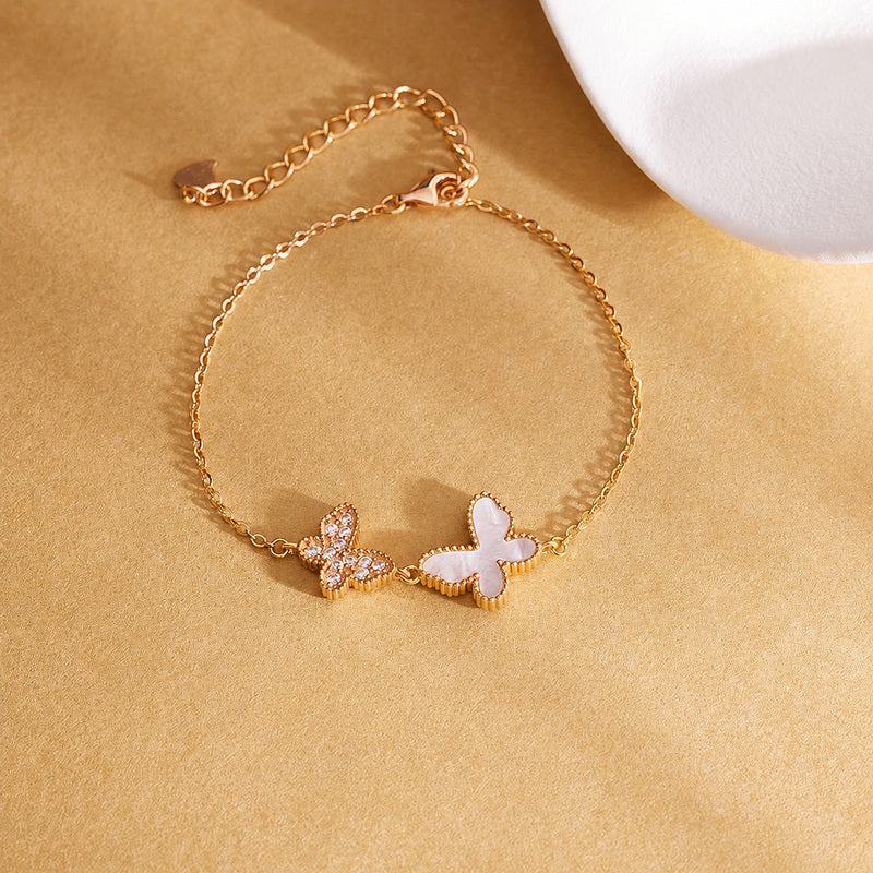 Grace in Motion-White Mother-of-Pearl Double Butterfly Bracelet
