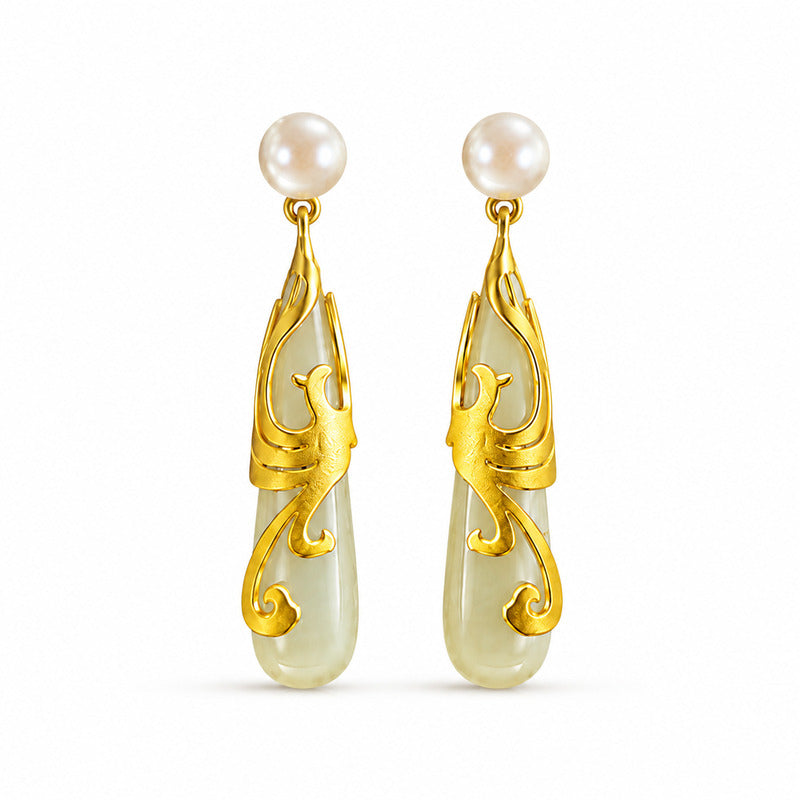 Hetian Jade Phoenix Earrings-Grace in Motion