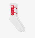 White Crew Socks with Red Logo