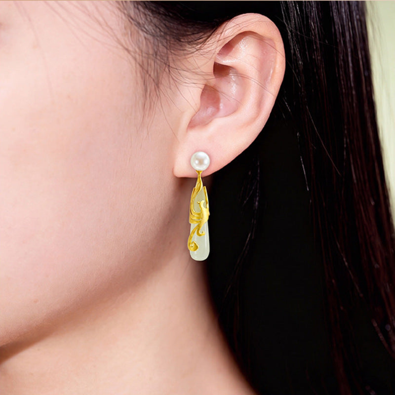 Hetian Jade Phoenix Earrings-Grace in Motion