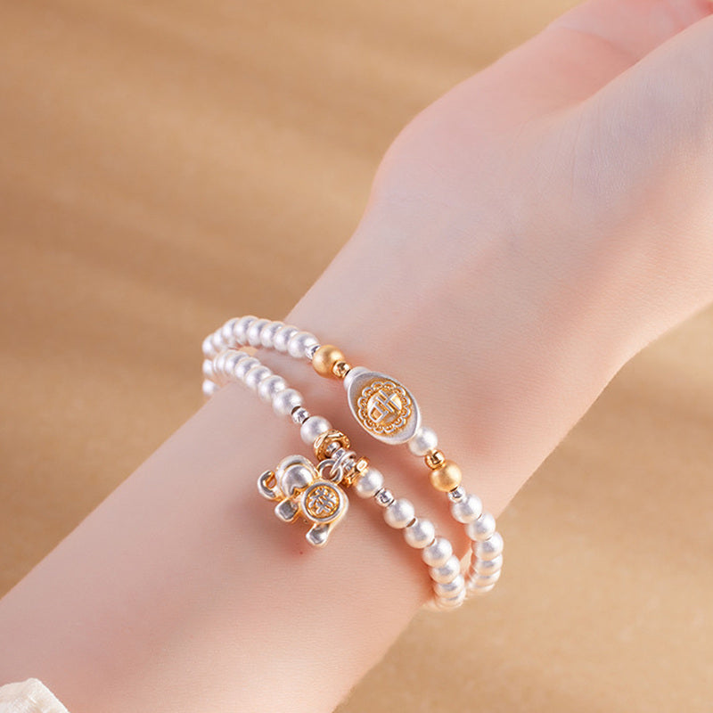 999 Fine Silver Elephant Charm Double-Wrap Bracelet-Graceful Abundance