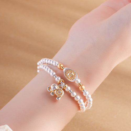 999 Fine Silver Elephant Charm Double-Wrap Bracelet-Graceful Abundance