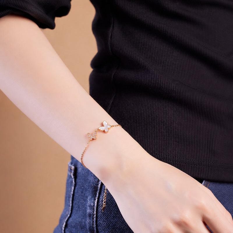 Grace in Motion-White Mother-of-Pearl Double Butterfly Bracelet