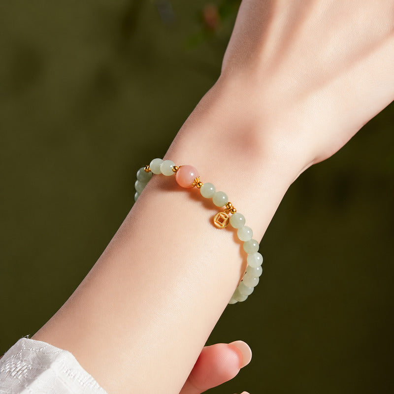 Luminous Grace-Nephrite Jade Orange Moonstone Bracelet