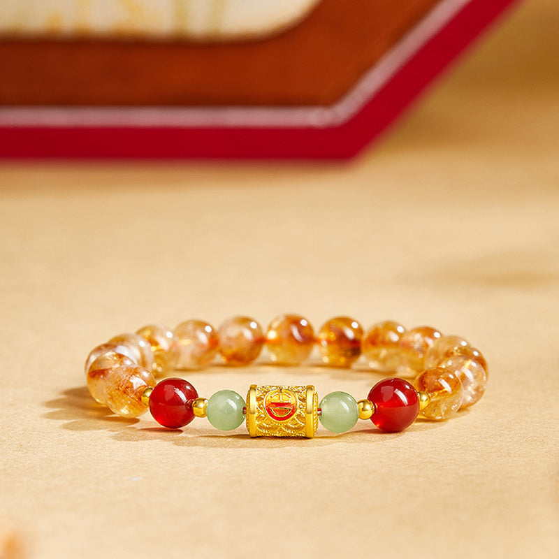 999 Fine Silver Auspicious Motif Yellow Tower Crystal Bracelet-Peaceful Joy