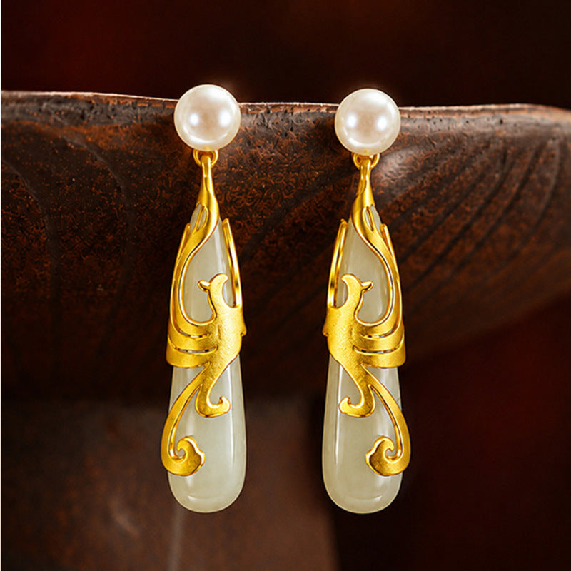 Hetian Jade Phoenix Earrings-Grace in Motion