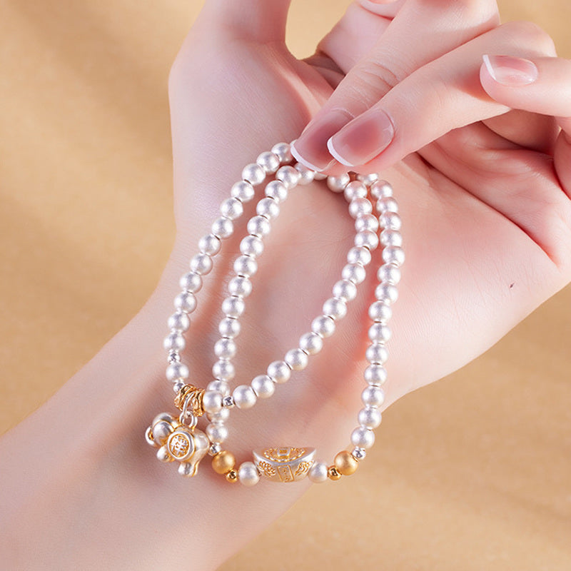 999 Fine Silver Elephant Charm Double-Wrap Bracelet-Graceful Abundance