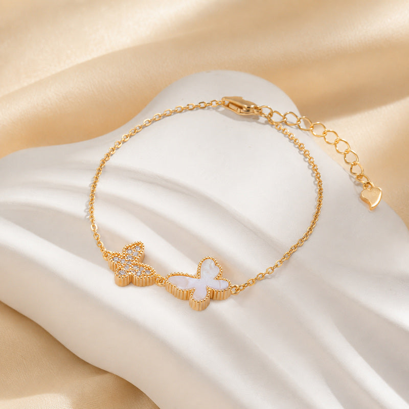 Grace in Motion-White Mother-of-Pearl Double Butterfly Bracelet