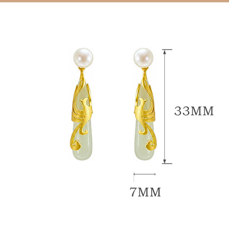 Hetian Jade Phoenix Earrings-Grace in Motion