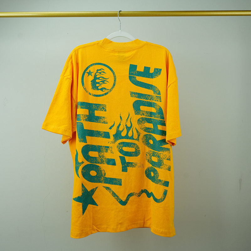 Hellstar Studios Jesus Emblem Short Sleeve Tee Shirt Yellow