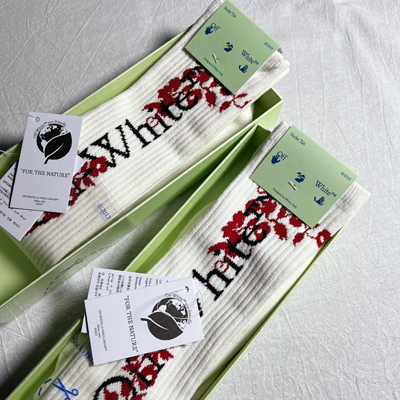 Off-White Knee-High Socks - White/Red/Black