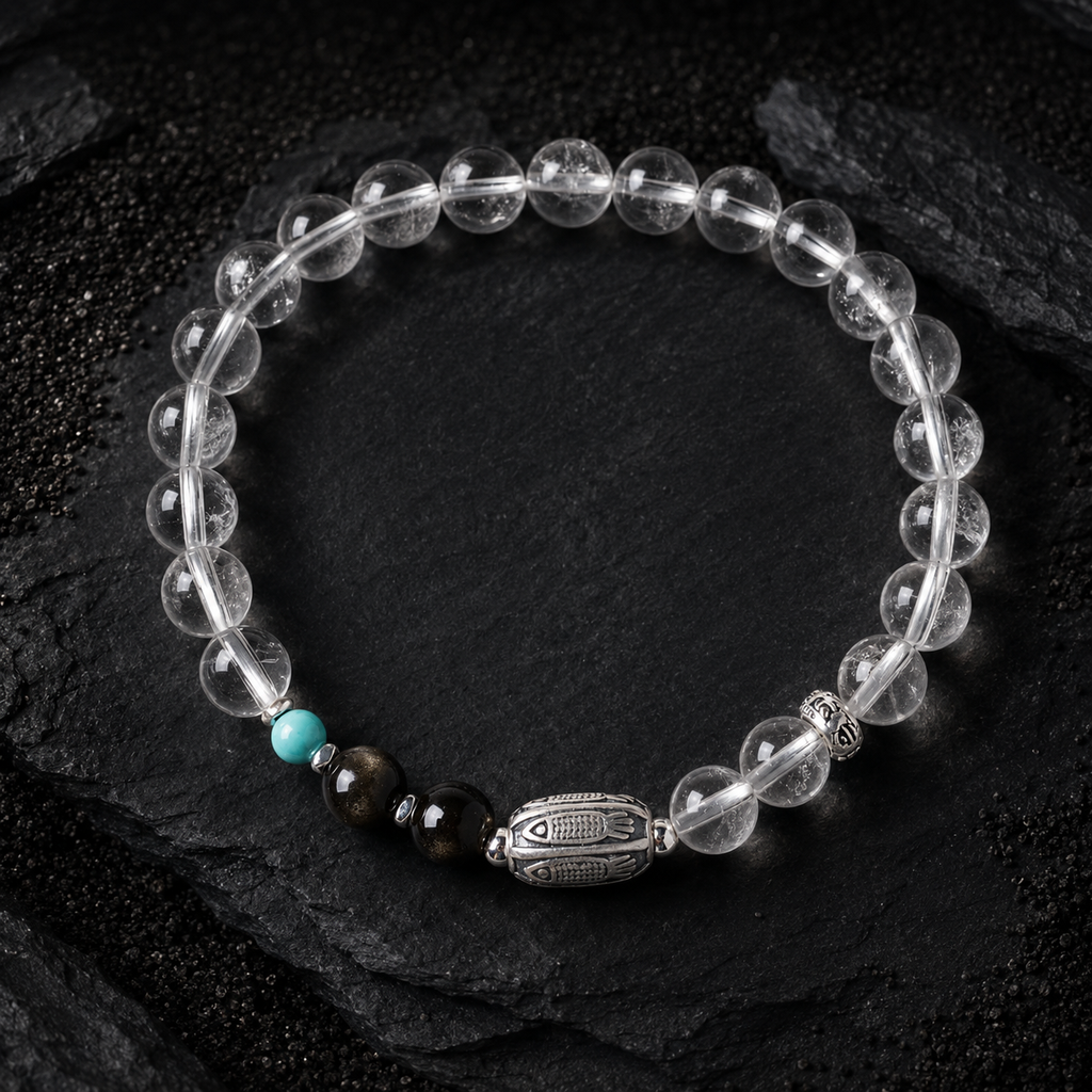 Flow Forward-Silver Koi Clear Quartz Bracelet
