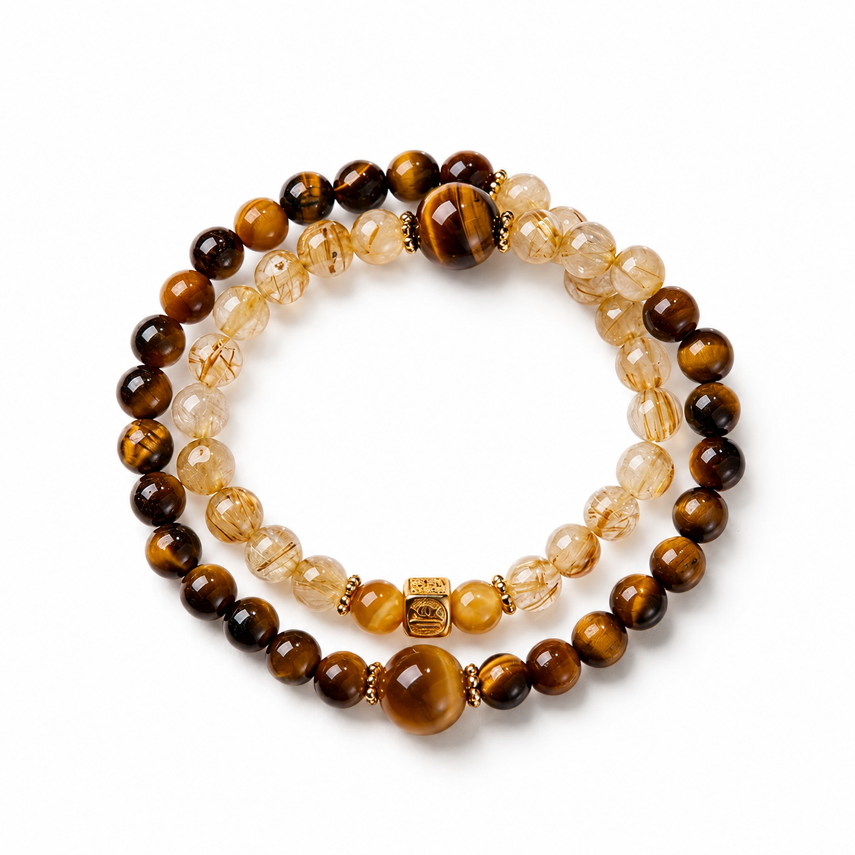 Tiger's Eye & Golden Rutilated Quartz Double-Wrap Bracelet-Purposeful Courage