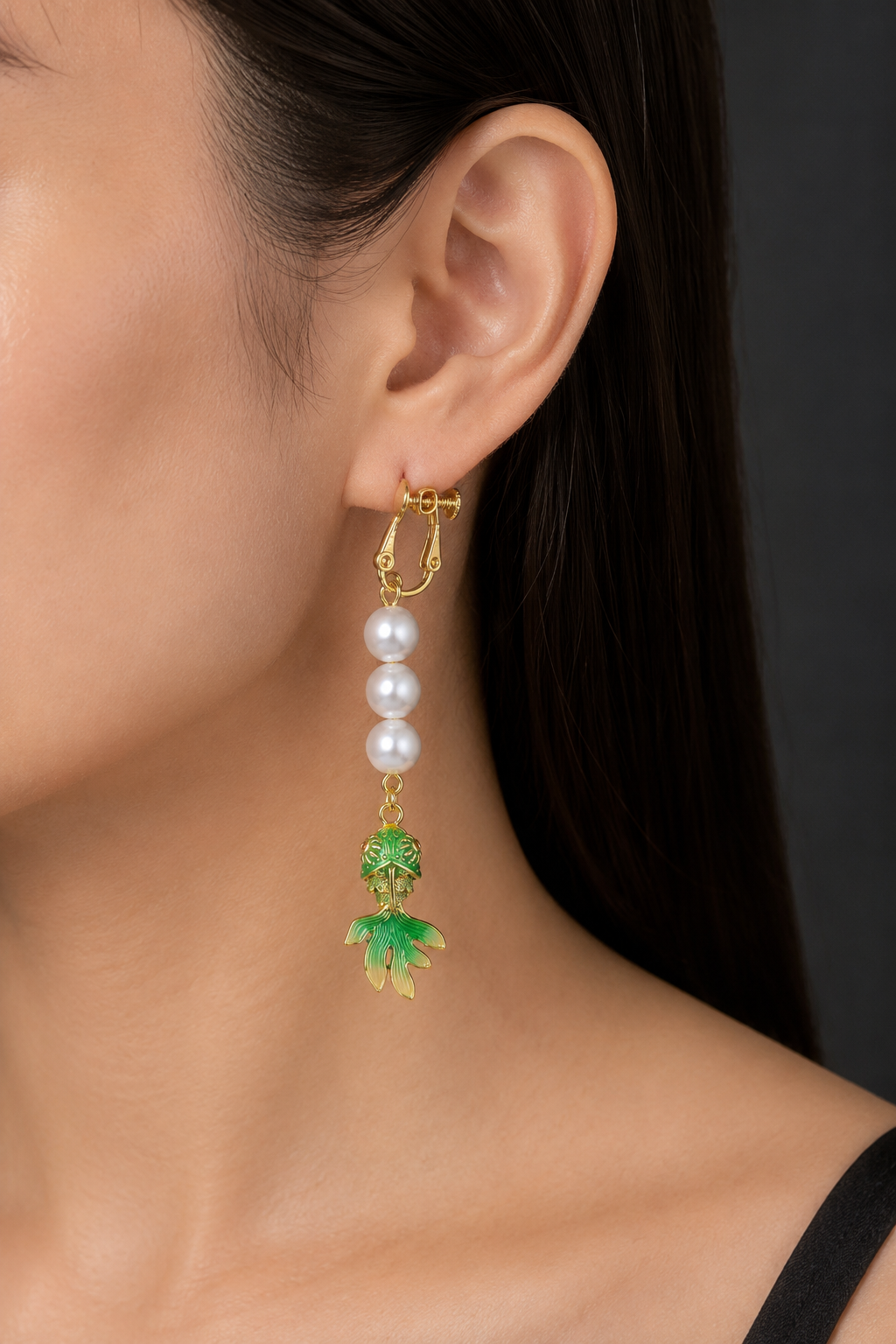 Abundance in Motion-Pearl & Enamel Goldfish Earrings