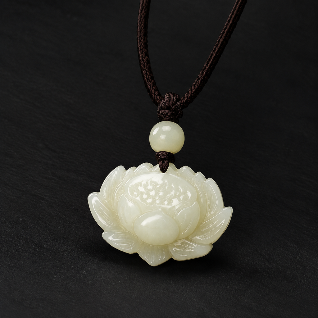 Hetian Jade Lotus Pendant Necklace-Inner Clarity