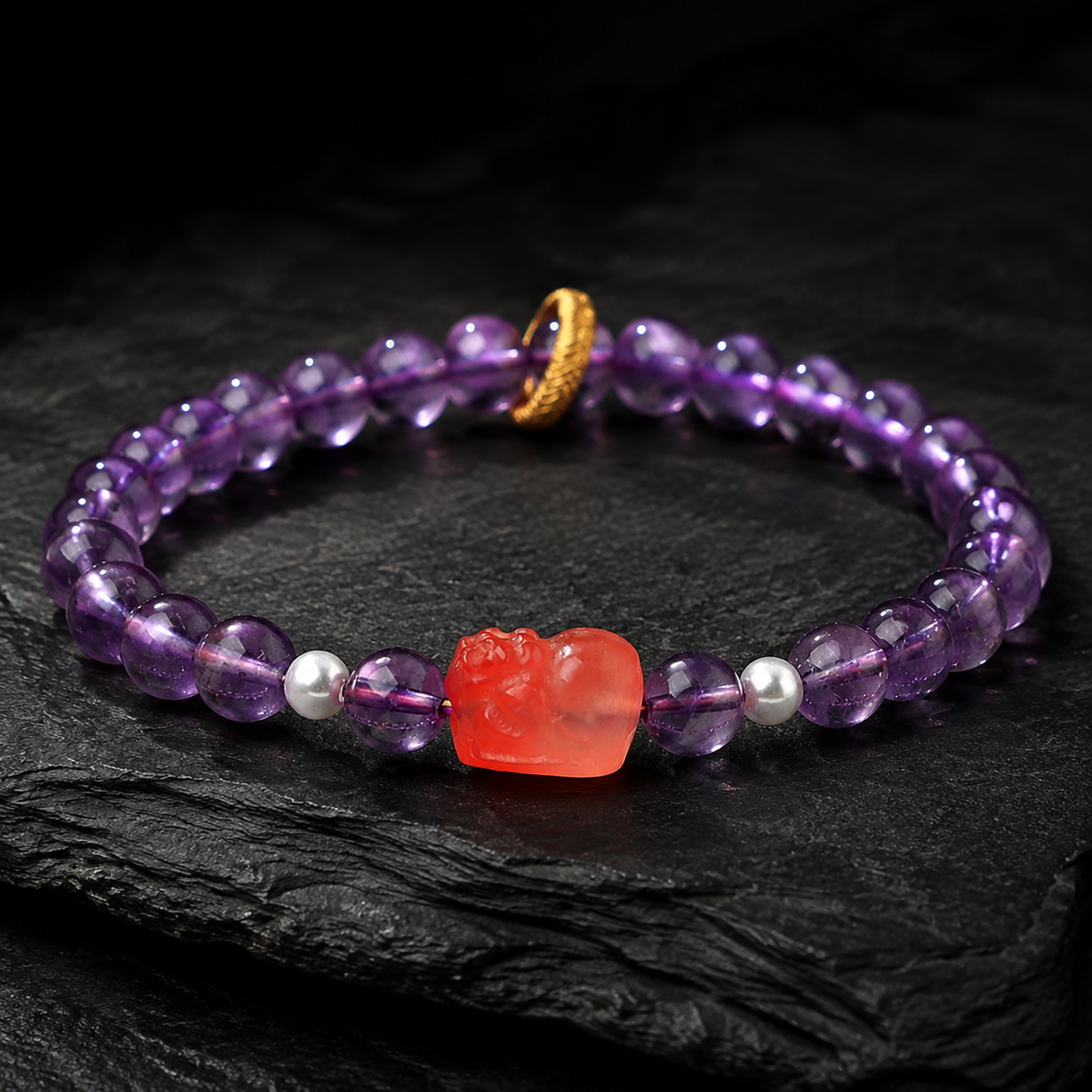 Rainbow Agate Pixiu Amethyst Bracelet-Violet Light