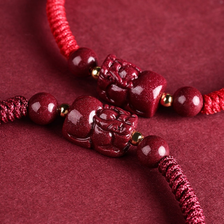 Cinnabar Fengshui Pixiu Red String Bracelet-Hand Knitting