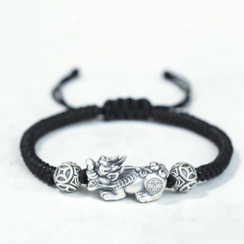 Silver Pixiu Vintage Coin Bead Bracelet-Traditional Good Fortune Symbol
