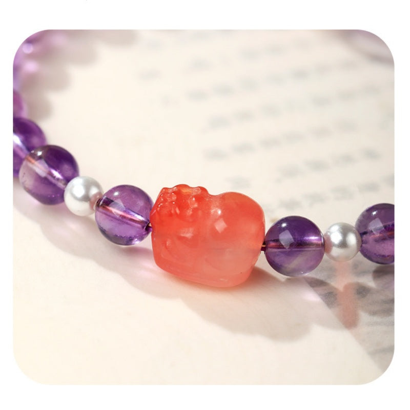 Rainbow Agate Pixiu Amethyst Bracelet-Violet Light