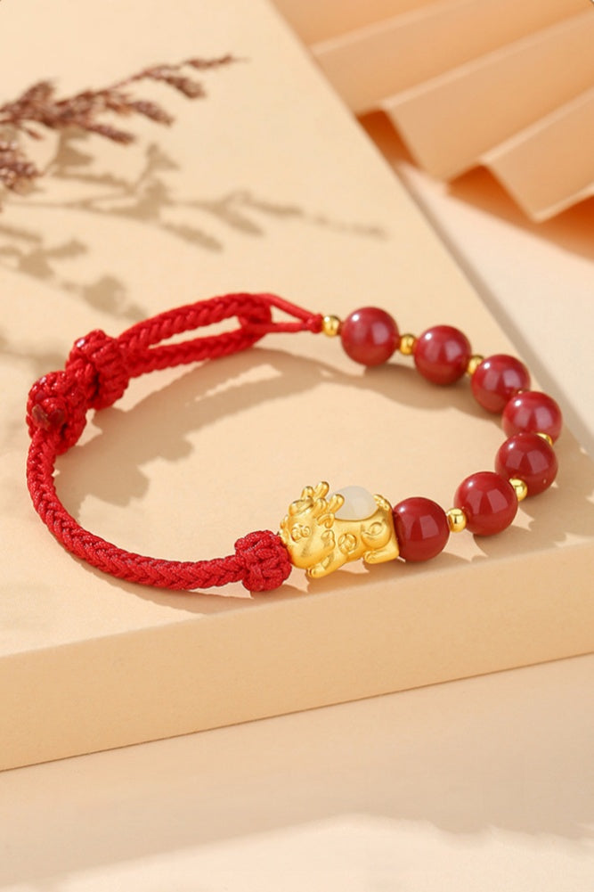 Pixiu Baby Bracelet with Cinnabar & Hetian Jade¨CFortune Peace & Protection