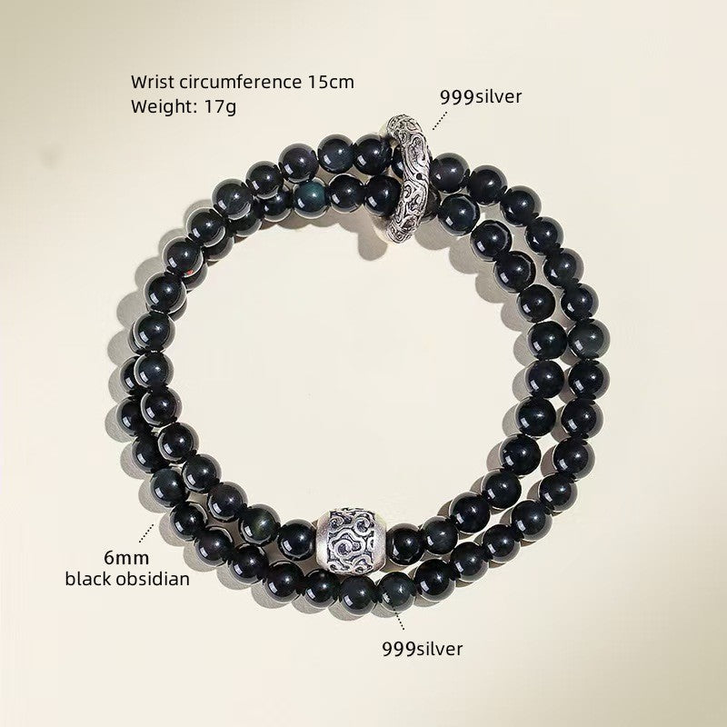 Peace Knot Black Obisidian Warp Bracelet-Harmony&Protection