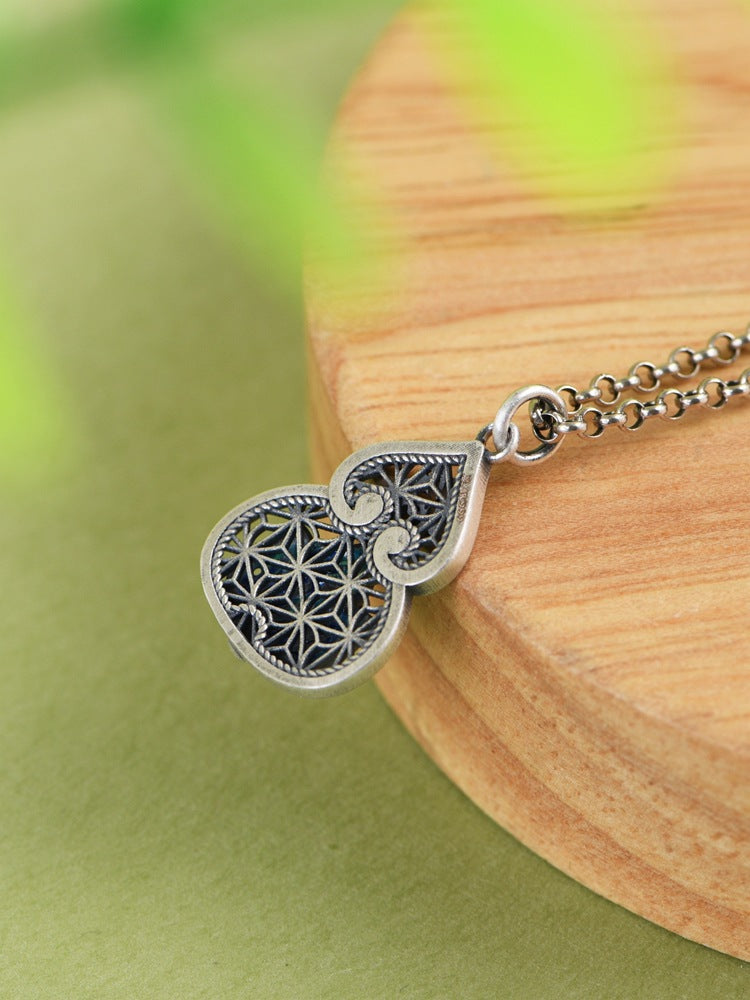 Feng Shui Calabash Cloisonne Silver Necklace-Protection. Longevity & Prosperity