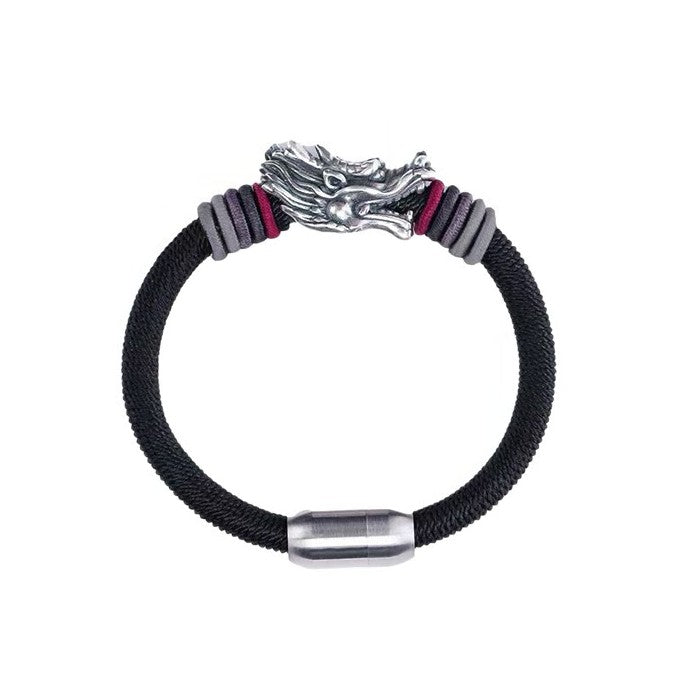 Men's Sterling Silver Dragon Head Handmade Rope Bracelet-Protection&Luck