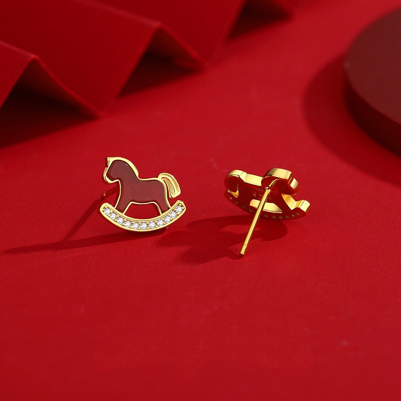 2026 Year of the Horse Red Agate Earrings ¨C 925 Sterling Silver Lucky Studs for Wealth & New Beginnings