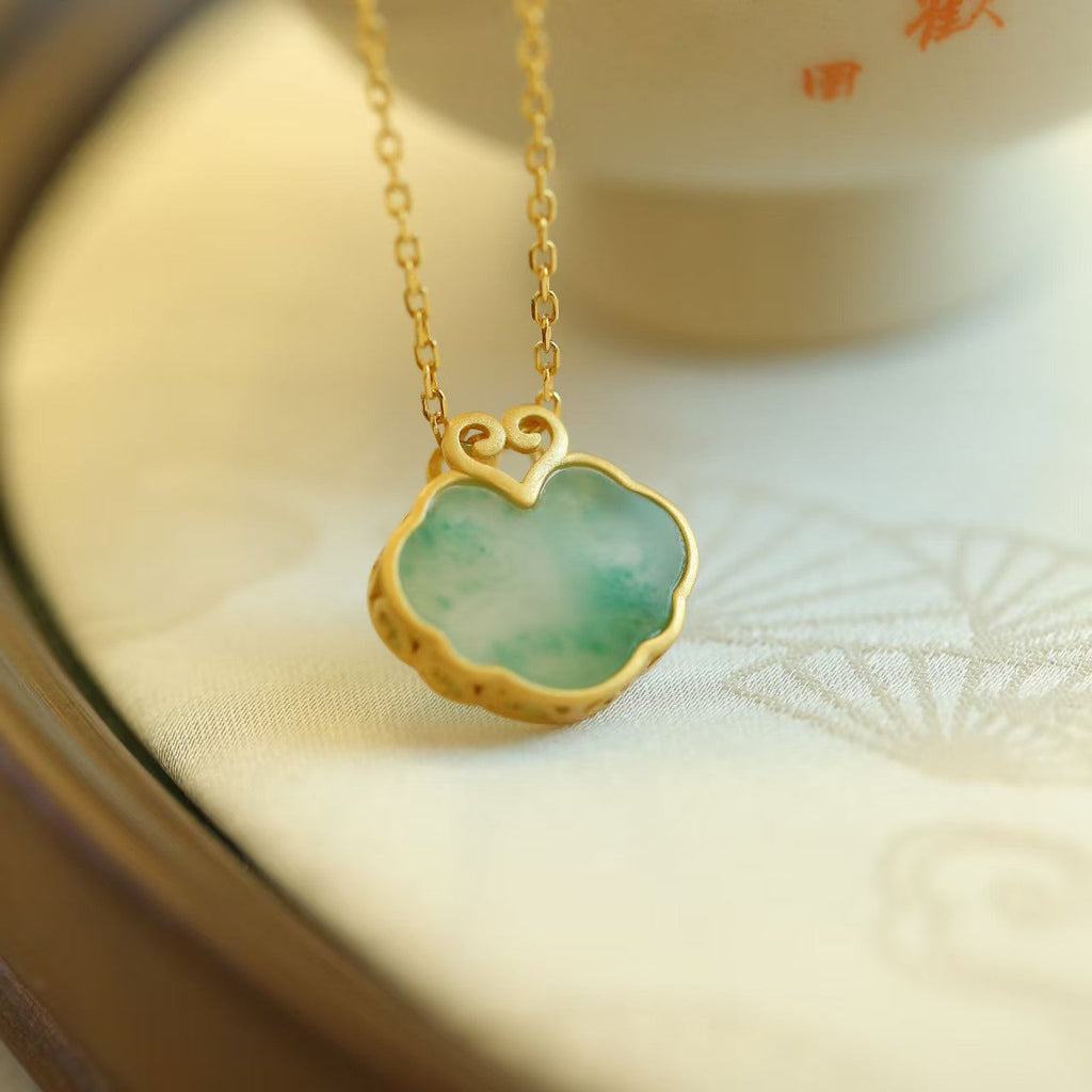 Auspicious Clouds Natural Emerald Necklace-Traditional Prosperity Symbol