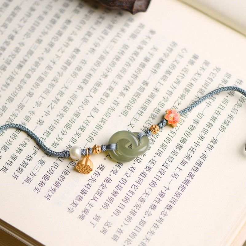 Interlocking Jade & Enamel Lotus Bracelet-Endless Love & Harmony Charm