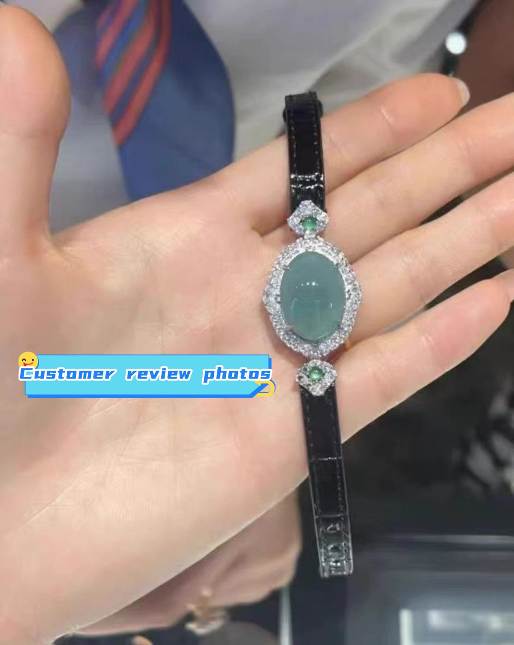 Luxury Blue Ice Jade Bracelet with Leather Strap -Attract Luck