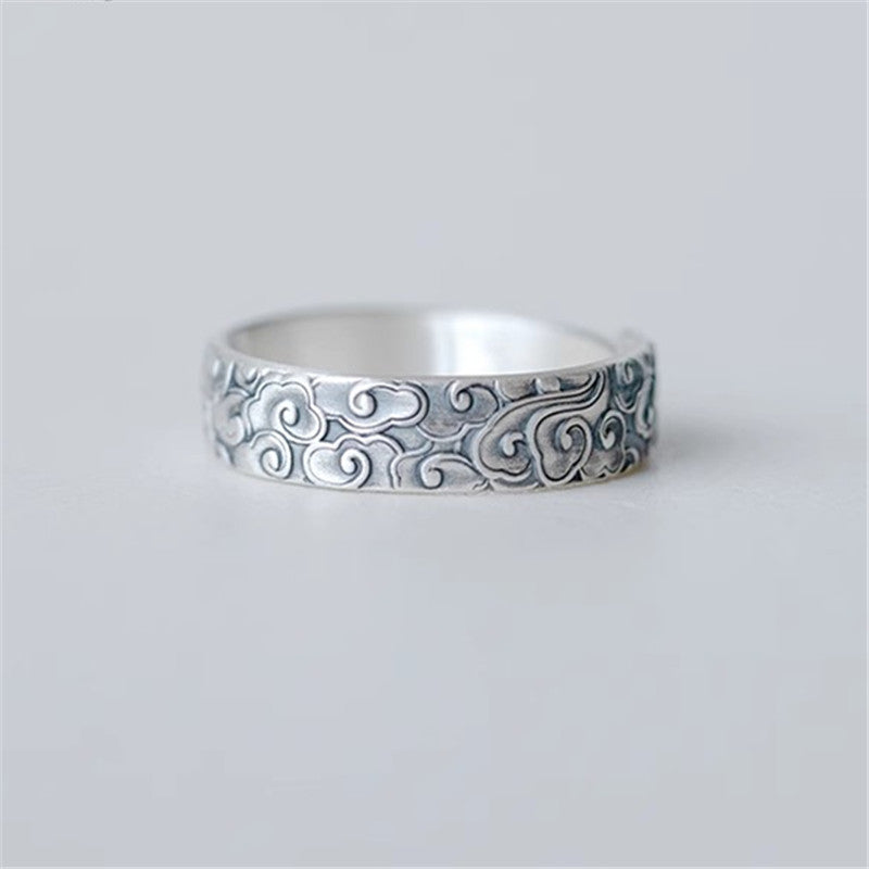 Fortune in Motion-Hand-Carved 999 Fine Silver Cloud Ring