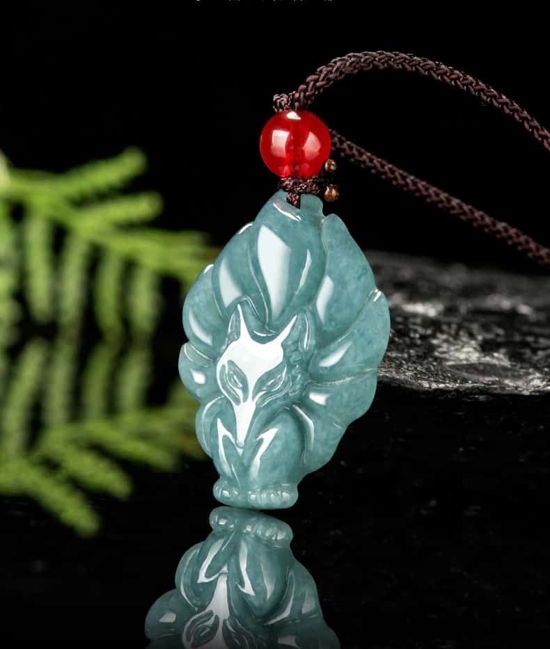 Blessing Longevity Nine-Tailed Fox Jade Pendant Necklace
