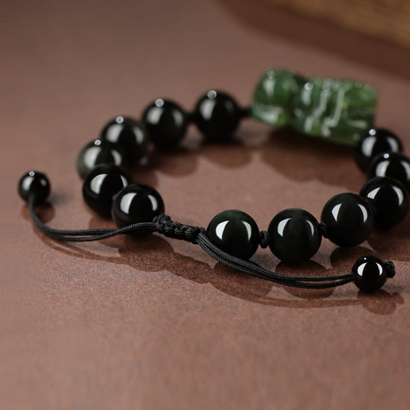 Hetian Jade Pixiu Obsidian Bracelet ¨C Wealth Protection
