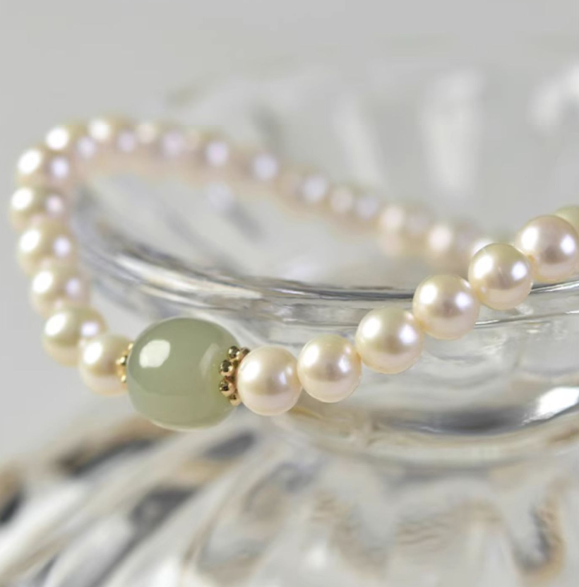 Good Luck Jade Bead Pearl Bracelet
