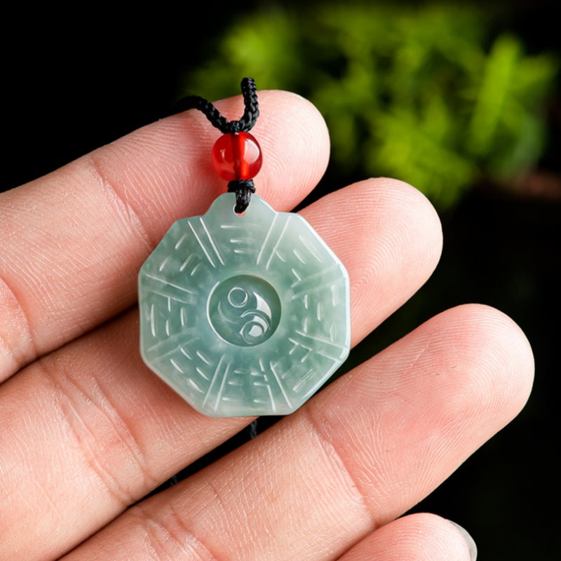 Blue Jadeite Taiji Bagua Pendant ¨C Natural Ice Variety Jade Necklace for Men & Women