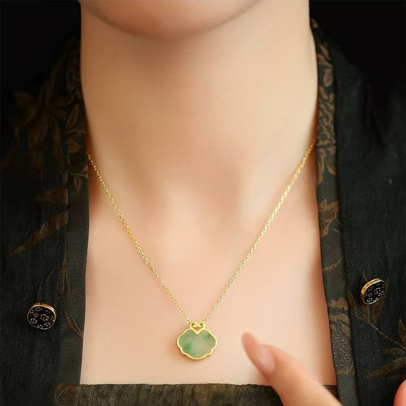 Auspicious Clouds Natural Emerald Necklace-Traditional Prosperity Symbol
