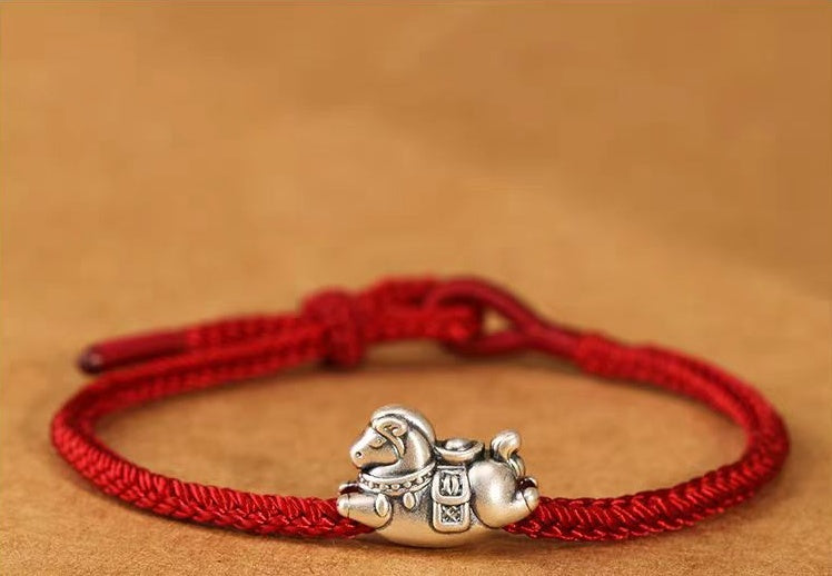 999 Silver Heavenly Joy Pony Bracelet with Adjustable Handmade Cord