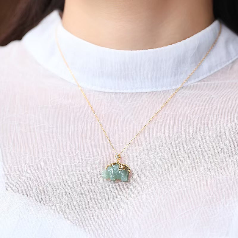 Fortune Guardian Elephant Jade Pendant Necklace