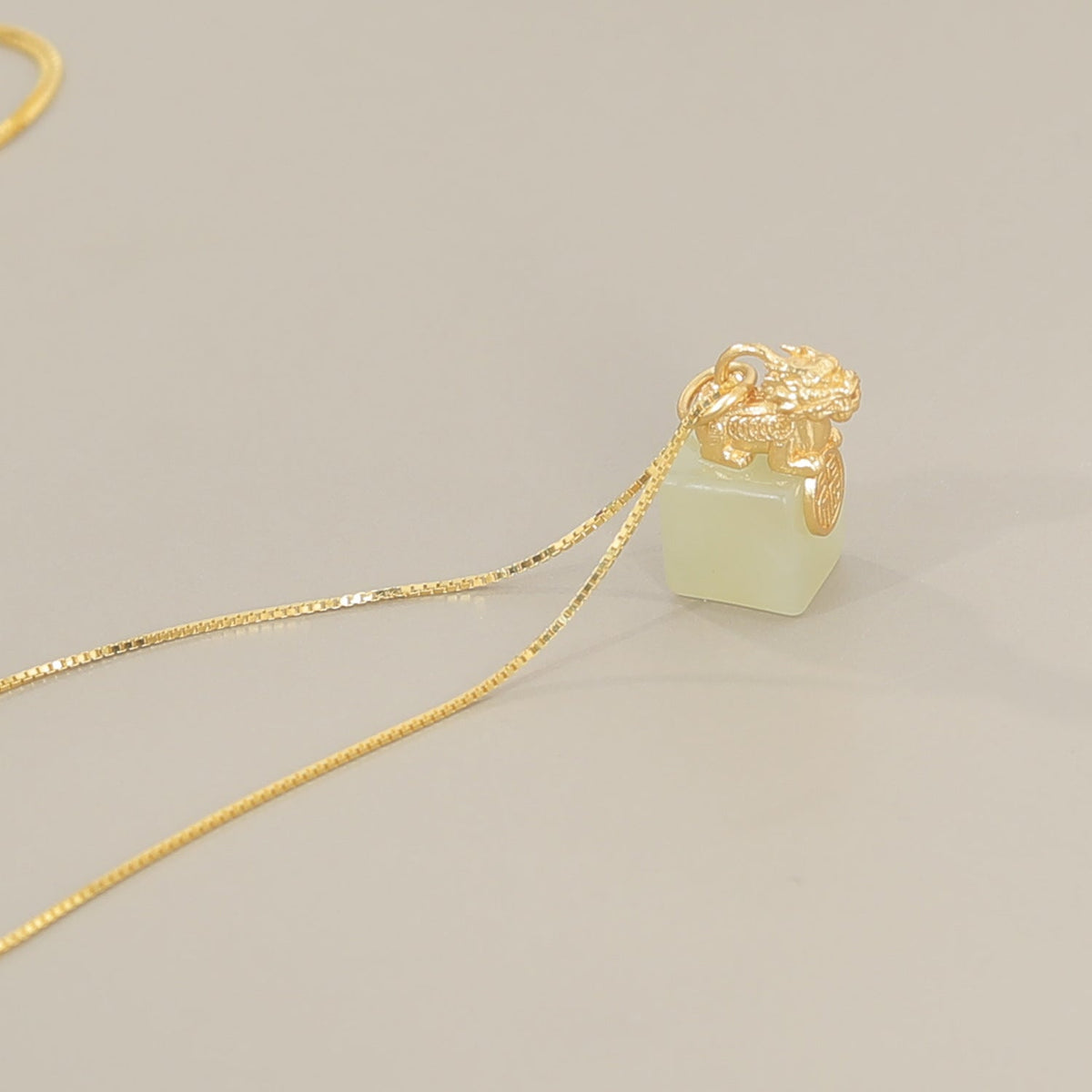 Gold-Plated Pixiu White Nephrite Jade Pendant Necklace-Grounded Opportunity