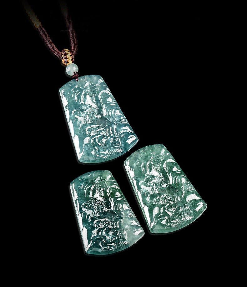 Blue Jadeite Landscape Pendant – Natural A-Grade Glutinous Variety Jade Carving-grade a jade
