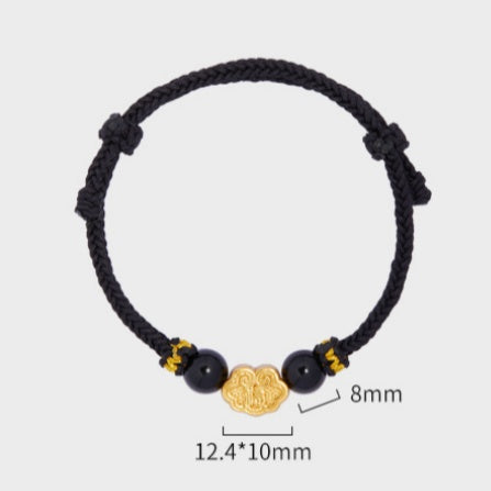 999 Sterling Silver & Obsidian Fortune Bracelet ¨C Handmade Lucky Ruyi Knot Design