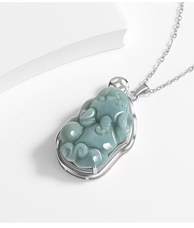 Serene Pixiu Ice Jade Pendant-925 Sterling Silver Necklace for Protection. Wealth & Steady Growth
