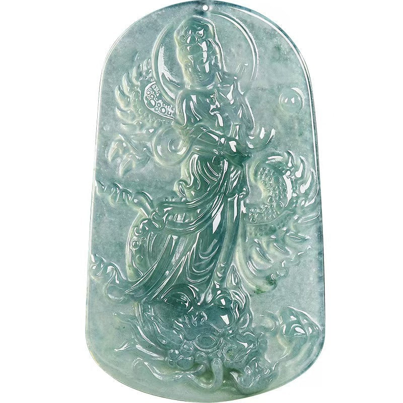 Natural Jadeite Guanyin with Dragon Pendant ¨C Hand-Carved Ice-Type Jade
