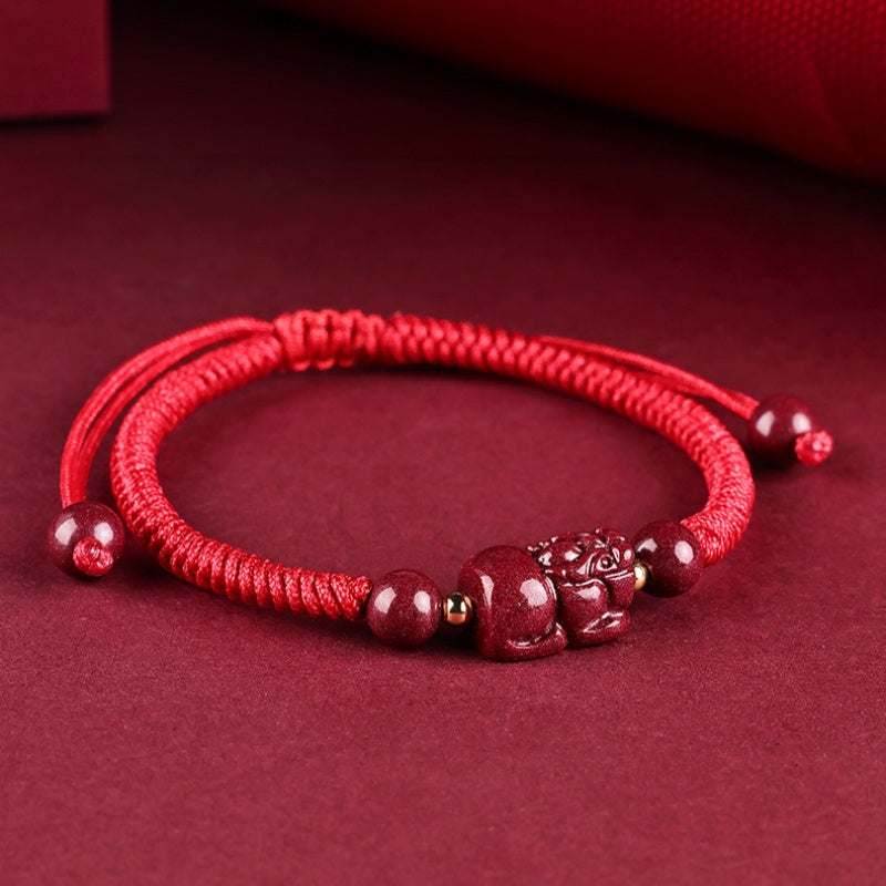 Cinnabar Fengshui Pixiu Red String Bracelet-Hand Knitting