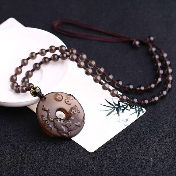 12 Chinese Zodiac Lucky Amulet Ice Obsidian Pendant Necklace