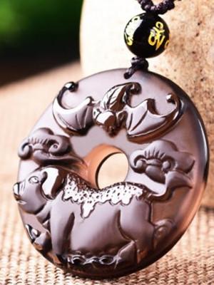 12 Chinese Zodiac Lucky Amulet Ice Obsidian Pendant Necklace
