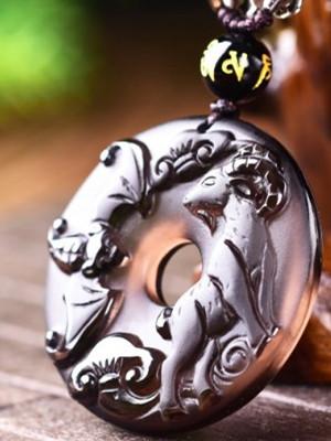 12 Chinese Zodiac Lucky Amulet Ice Obsidian Pendant Necklace