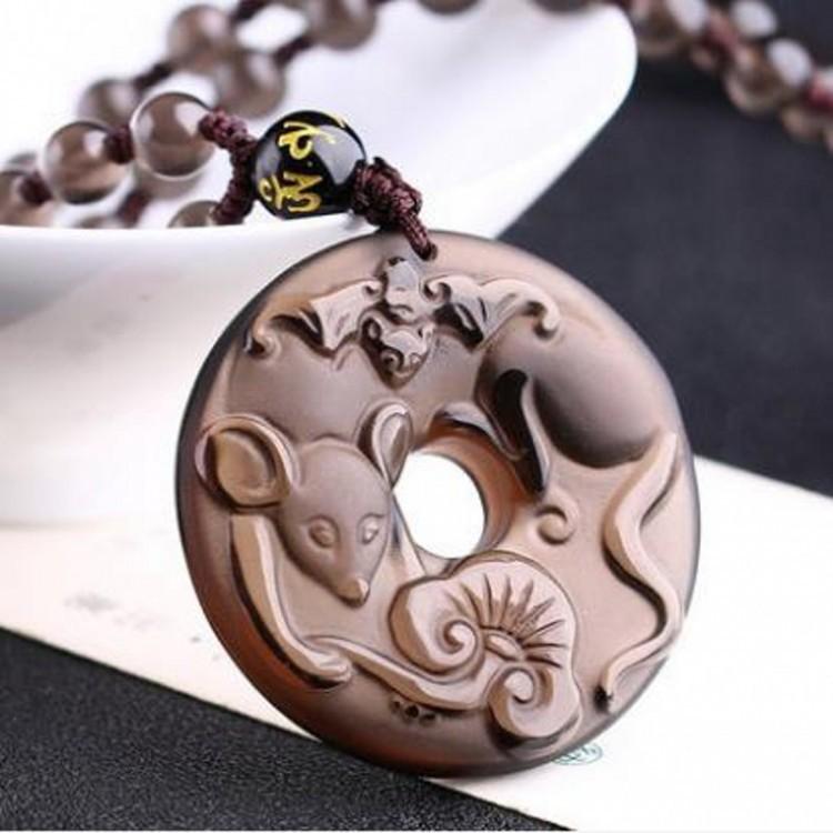 12 Chinese Zodiac Lucky Amulet Ice Obsidian Pendant Necklace
